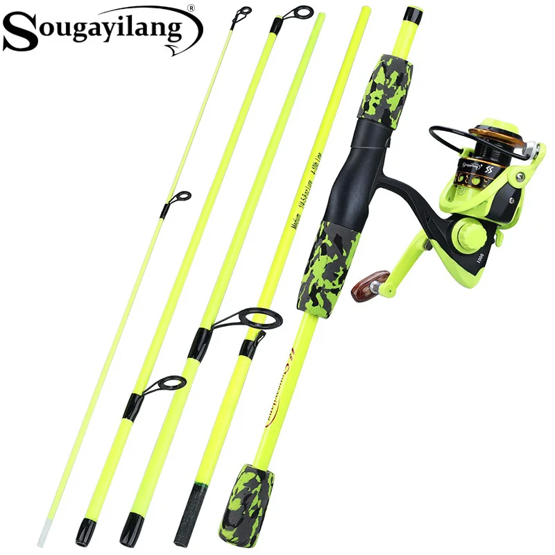 Fishing Equipment Europe - Sougayilang 휴대용 5섹션 빨간색/노란색 낚싯대 콤보